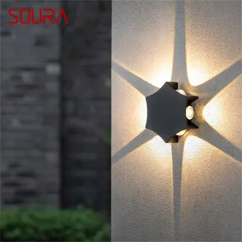 Творчески улично осветление стена SOURA, модерна черна водоустойчива led проста лампа за дома, веранди, тераси, вила