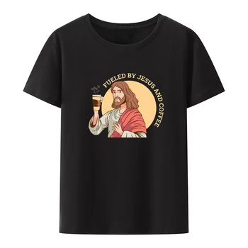 Тениска, Подхранвана От Jesus And Coffee с забавен графичен принтом, Градинска Мода Удобни Дрехи, Мъжки Дрехи, Свободни блузи-Косзульки