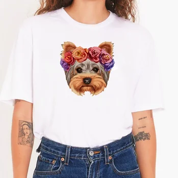 Тениска с изображение на йоркширски Териери с цветна глава, потребителски стоки, потребителски стоки, женски графични тениски