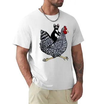 Тениска с котка отгоре на цыпленке, бързосъхнеща тениска, графична тениска, мъжки ризи, стилни ежедневни