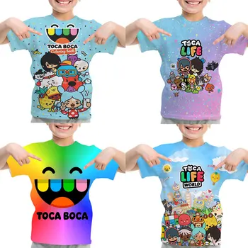 Тениска с принтом Toca Life World за момчета и момичета, юношески тениски Camiseta, детски тениски с хубав модел аниме, летни детски дрехи