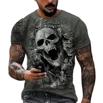 Трансграничная продажба на amazon, нови летни тениски 2023, мъжки ризи с дигитален печат tide skull, 3 dt, мъжки t-shirt