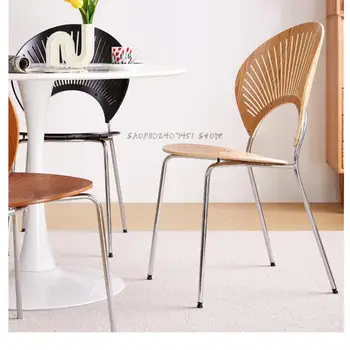 Трапезария стол от масивно дърво в скандинавски стил, ретро стол във формата на миди, Лесен и Модерен Шезлонг в стил Харадзюку, Стол с облегалка за магазин Чай с мляко