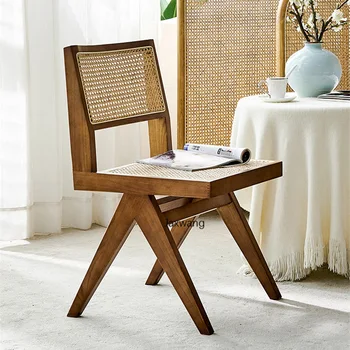 Трапезни столове от ратан в скандинавски стил, кухня, трапезария, стол от масивно дърво, домашна облегалка, средновековен случайни дизайнерски модерен проста маса за хранене, стол от ратан GM