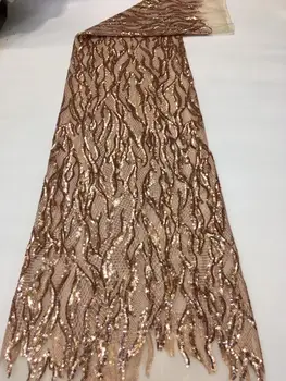 Търговия на едро с висококачествена френска дантела плат със златни 3D пайети, нигерийская лейси плат, материал за сватбена рокля YYZ893