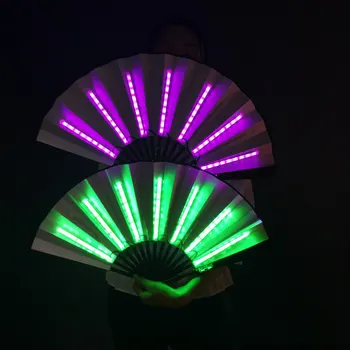 Украса за нощно представяне за парти в залата Сгъваем ръчен вентилатор с led подсветка флуоресцентно вентилатор за промяна на цвета на бара Club