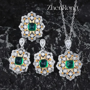 Уникален оригинален сребърен ретро emerald висулка S925 звъни на врата, обеци, искрящи циркон, Женски великолепни бижута