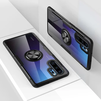 Устойчив на удари калъф Huawei P40 P30 P20 Капитан 20 Lite Pro, прозрачен калъф с магнитен пръстен за Huawei P Smart Plus 2019