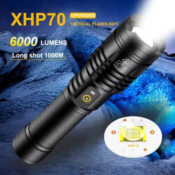 Фенерче с висока яркост USB Акумулаторна XHP70 Мащабируем Супер ярки led тактически фенер за нощуване на открито Спешна