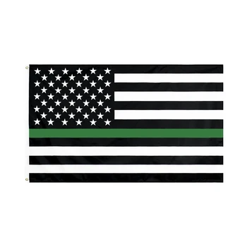 ФЛАГДОМ 3x5 фута 90x150 см САЩ знамето на Съединените американски Щати в тънка зелена линия