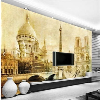 фотообои beibehang по поръчка, 3d и стереофоничен стенописи, хол, европейската класическа парижката кула, телевизионен фон, 3D тапети