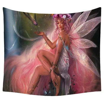 Фэнтезийная Фея с красиви розови коса, магически фея, принцеса-Птица, романтичен гоблен от Ho Me Pipi за декор хол, монтиран на стената
