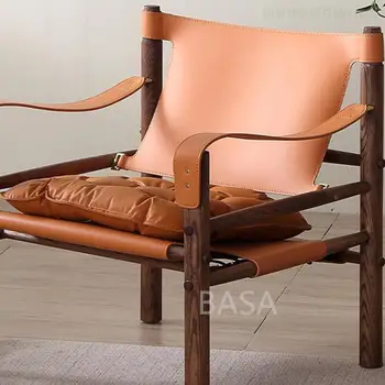 Хол-Тихо стил, ретро, лесен луксозен диван за почивка, единична стол от масивно дърво, старинен стол за почивка, скандинавски