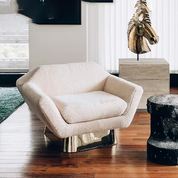 Хотелска единична диван-стол от луксозни тъкани, луксозна вила, стол за дневна, интериорен дизайн, дизайнерски стол за почивка