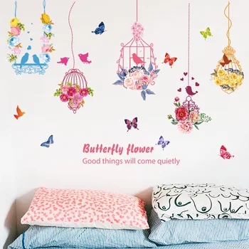 Цвете, Пеперуда Птичья клетка Творчески INS Спалня хол фоново декорация на стените на Самозалепващи стикер за стена
