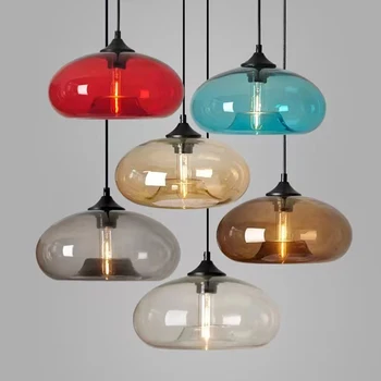 Цветни полилеи от ретро-стъкло, промишлени висящи лампи в стил loft, хол, трапезария, кафе, тавана лампа, декоративни осветителни тела