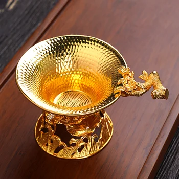 чаена чаша креативна дръжка във формата на цвете сливи, чай филтър с позлатен дръжка чай филтър, цедка за чай набор от кунг-фу аксесоари за приготвяне на чай филтър чай комплект