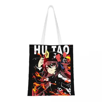 Чанта през рамо Hu Tao Genshin Impact Hutao, дамски холщовая чанта-тоут, естетична аниме игра, холщовая чанта-тоут голям капацитет, чанта за пазаруване