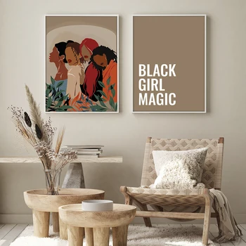 Черна Момиче е Магически Стенен художествен Плакат Модни Сестри Картина върху платно, Скандинавски Плакат с Букви за домашен интериор дневна