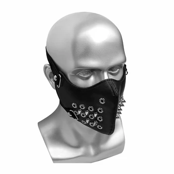 Черна пънк-маска за партита с нитове, маска, изкуствена кожа, мъжки и женски маски в стил хип-хоп, Маски за участия в бара, маски за изпълнения на сцената