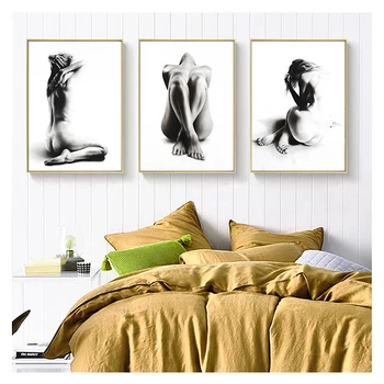 Черно-Бяла секси гола Жена, живопис върху платно, модерен боди-арт, плакат и щампи, живопис за декорация на стените в спалнята на хотела, декорация на дома