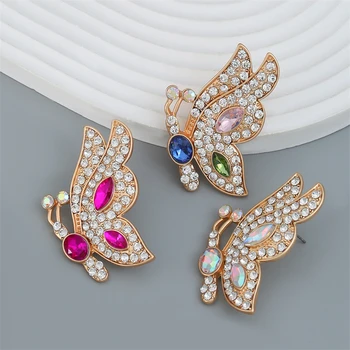 Чешки блестящи обеци във формата на пеперуда с кристали, Дамски сватбени аксесоари за вечеря, Модни луксозни орнаменти