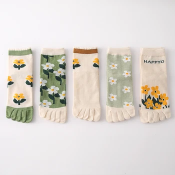 Чорапи с пет пръста, памучни чорапи Four Seasons, зелени чорапи с прерязано за момичета