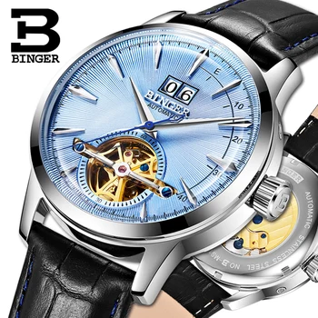 Швейцарски мъжки бизнес часовници BINGER Skeleton с автоматичен механизъм Сапфир кристал Японски механичен механизъм SEIKO Reloj Hombre