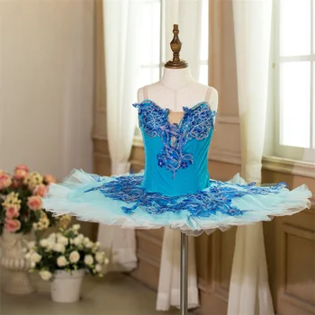 Щедър дизайн, индивидуални размери, индивидуален цвят, танцови облекла за момичета, 7 слоя, предпрофессиональная синя изискана балетната поличка