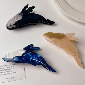 Щипки за коса Muweordy от ацетат с нокът син кит За жени, популярни фиби за коса с животни, Сладки скоби за нокти морски същества