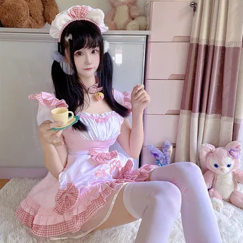 Японската Дрехи на прислужница в стил Kawai Плюс Размер Карирани престилка за камериерки Костюми за cosplay Аниме Момиче-котката е Сладък студентски празнична Рокля на Принцеса 2023