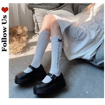 Японски вълнени чорапи с колан-една тръба, Женски Дървени Уши с Лък, Обикновена Памучни Чорапи в стил Лолита, Секси Чорапи дишащи