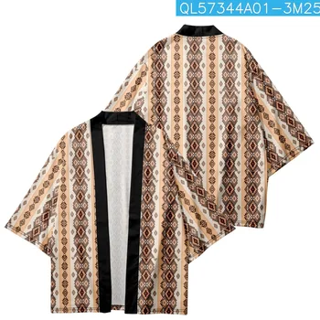 Японски жилетка с геометрични фигури, ризи хаори за cosplay, традиционно кимоно, мъжки дамски дрехи Юката